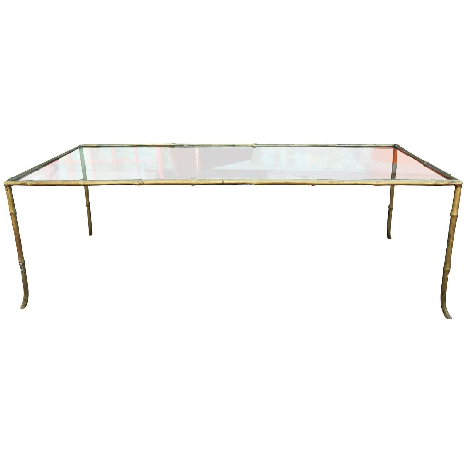 Moder Brass and Glass Faux Bamboo Rectangular Coffee Table