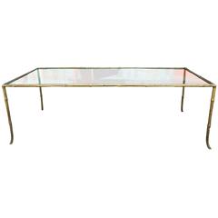Moder Brass and Glass Faux Bamboo Rectangular Coffee Table