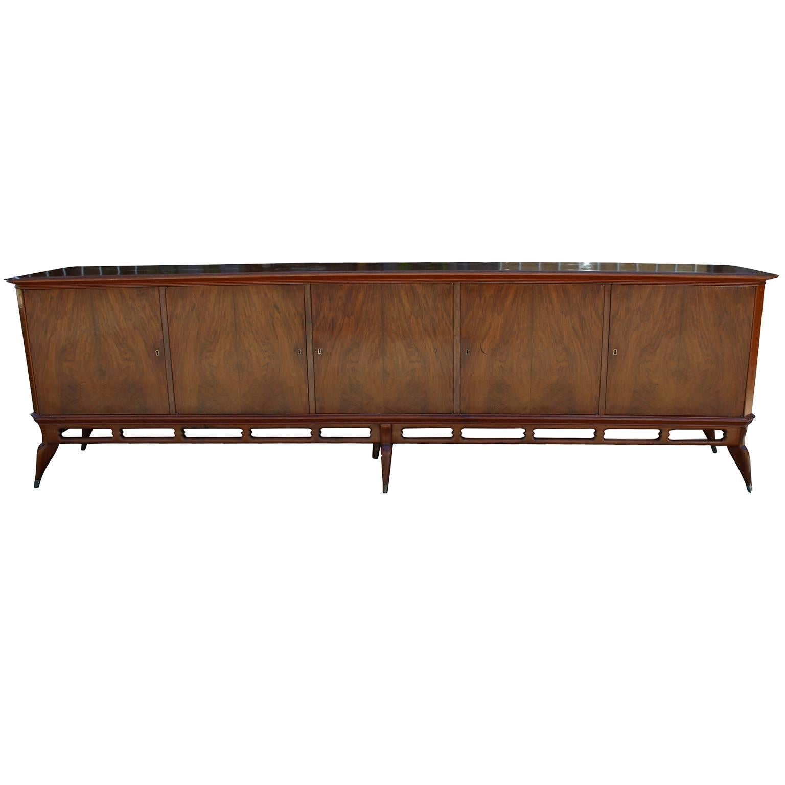 Argentine Large Modern Argentinian Mahogany Sideboard Credenza with Mirrored Bar Storage