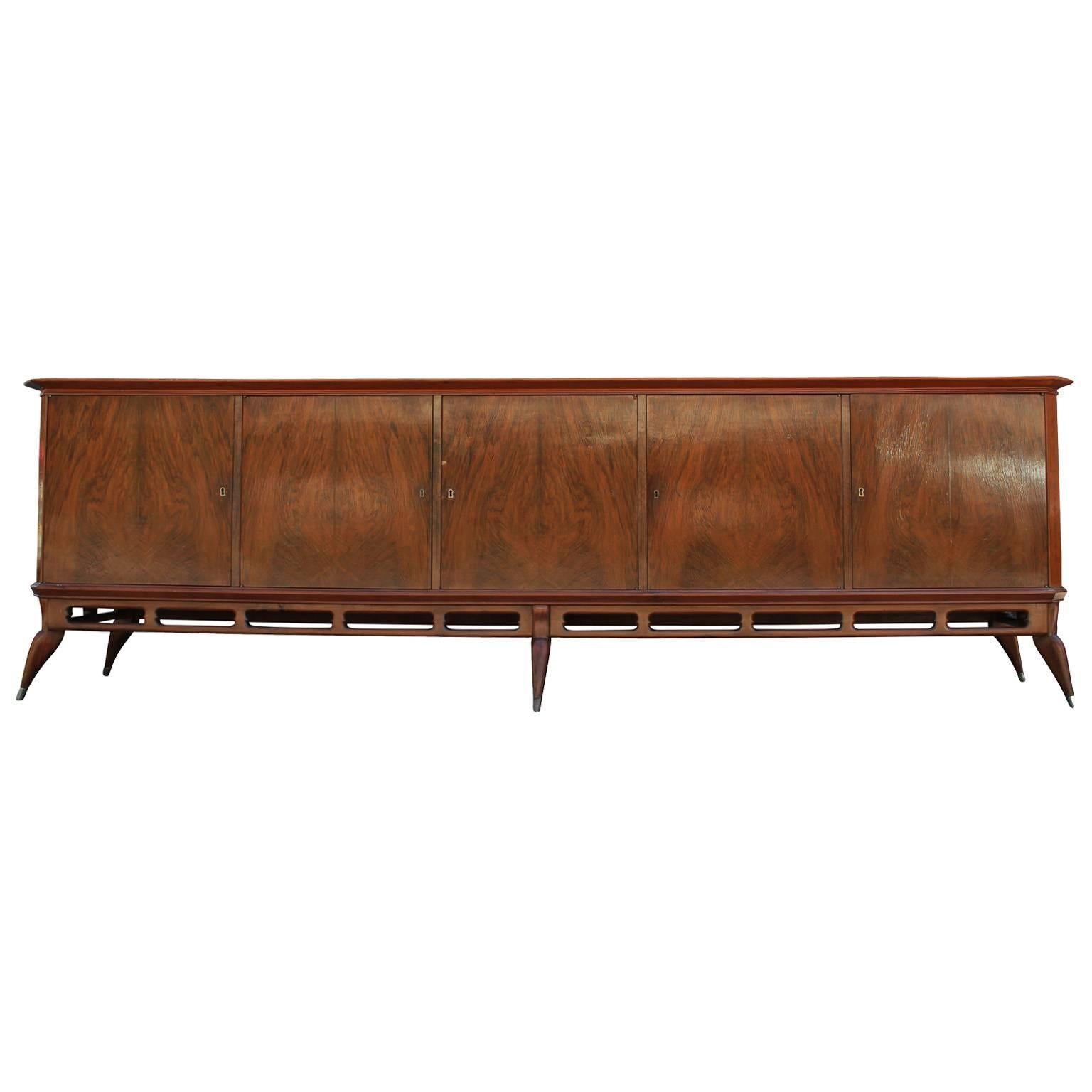 Large Modern Argentinian Mahogany Sideboard Credenza with Mirrored Bar Storage
