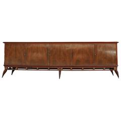 Large Modern Argentinian Mahogany Sideboard Credenza with Mirrored Bar Storage