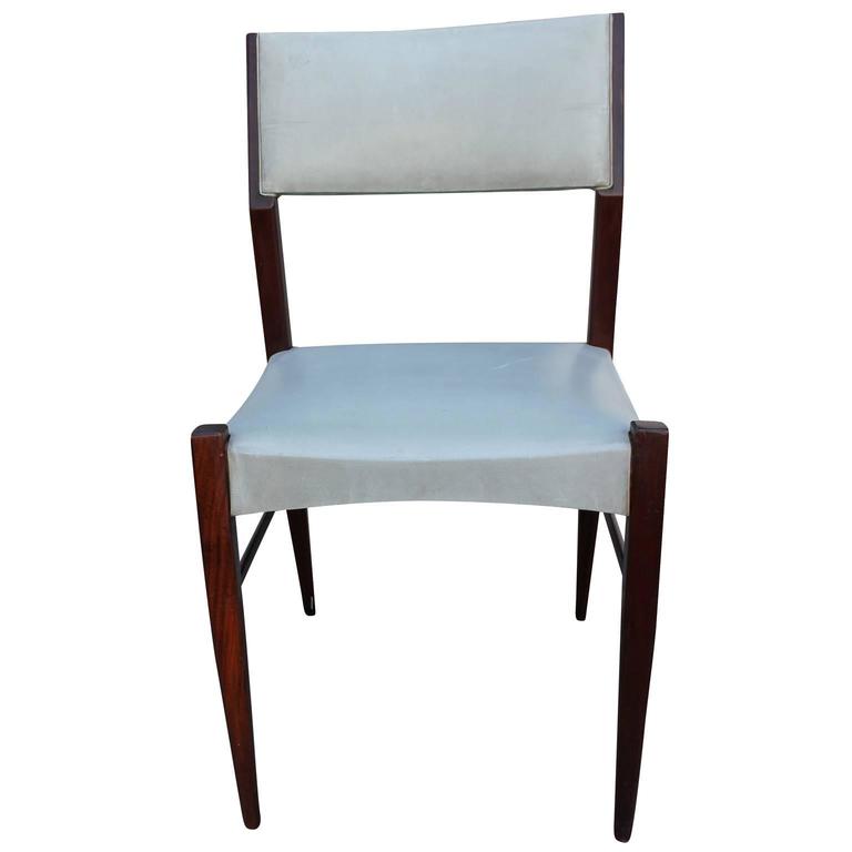 Set of Six Angular Italian Modern Dining Chairs in Grey Faux Leather and Walnut For Sale at 1stdibs