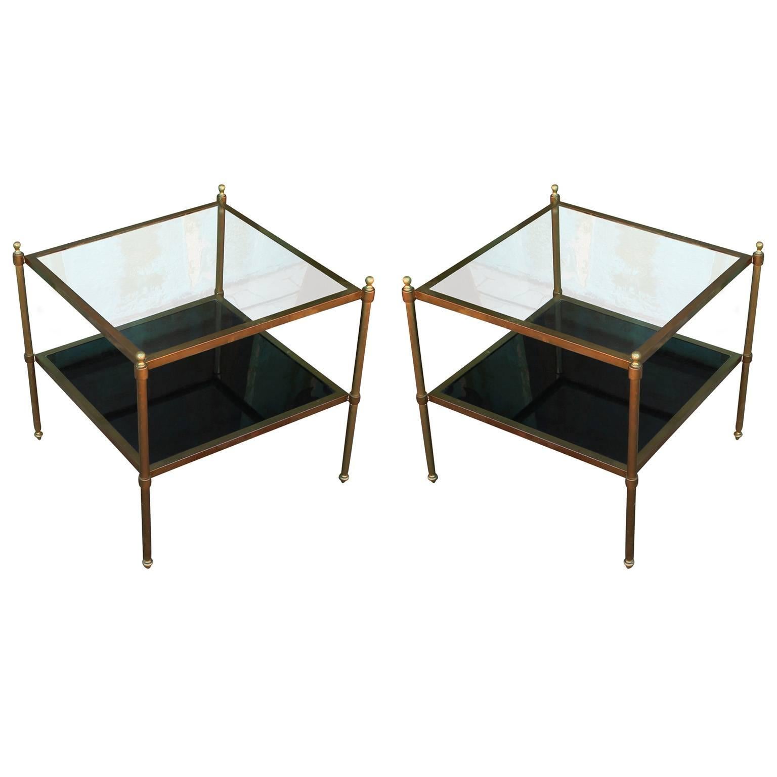 Pair of Brass and Glass End Tables