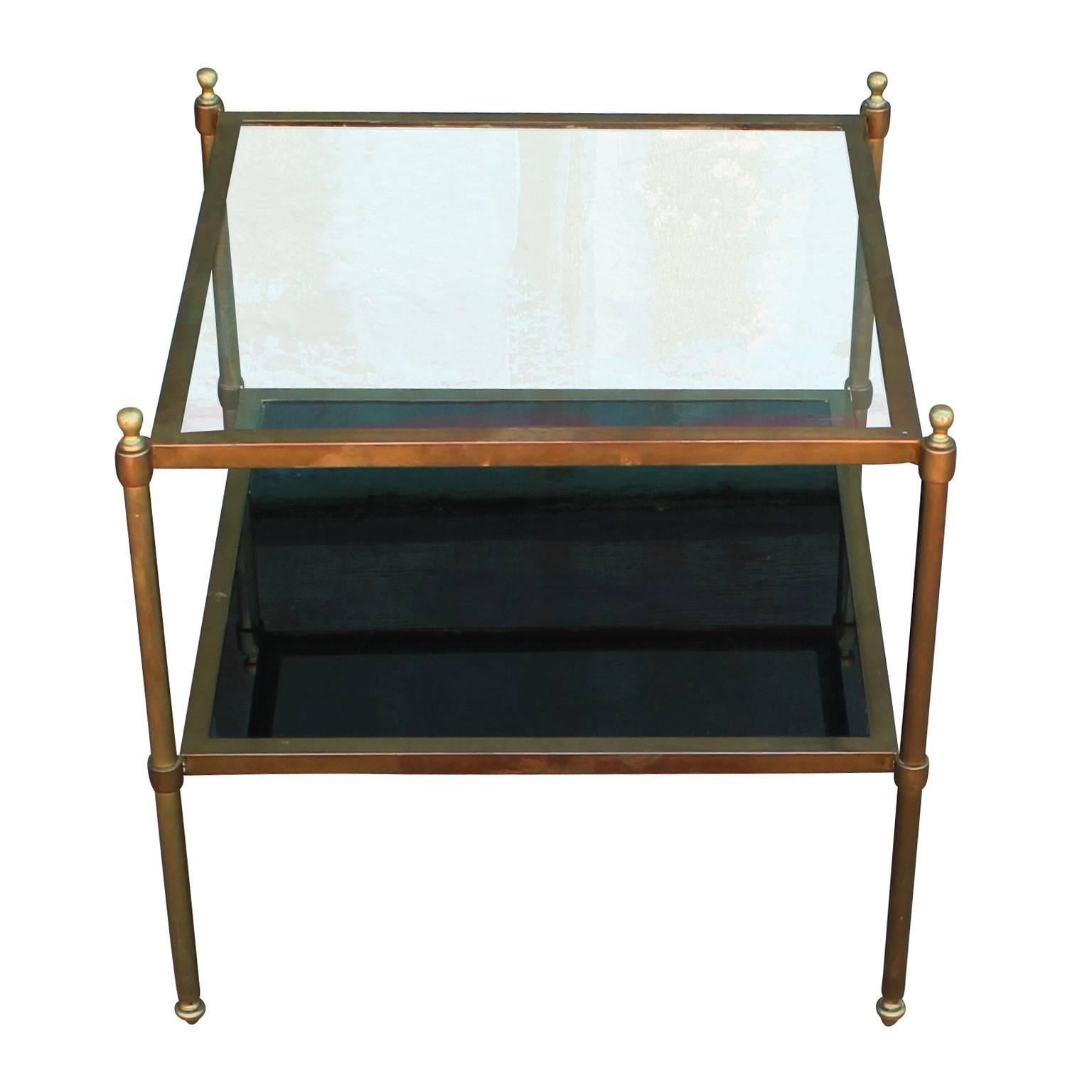 Hollywood Regency Pair of Brass and Glass End Tables