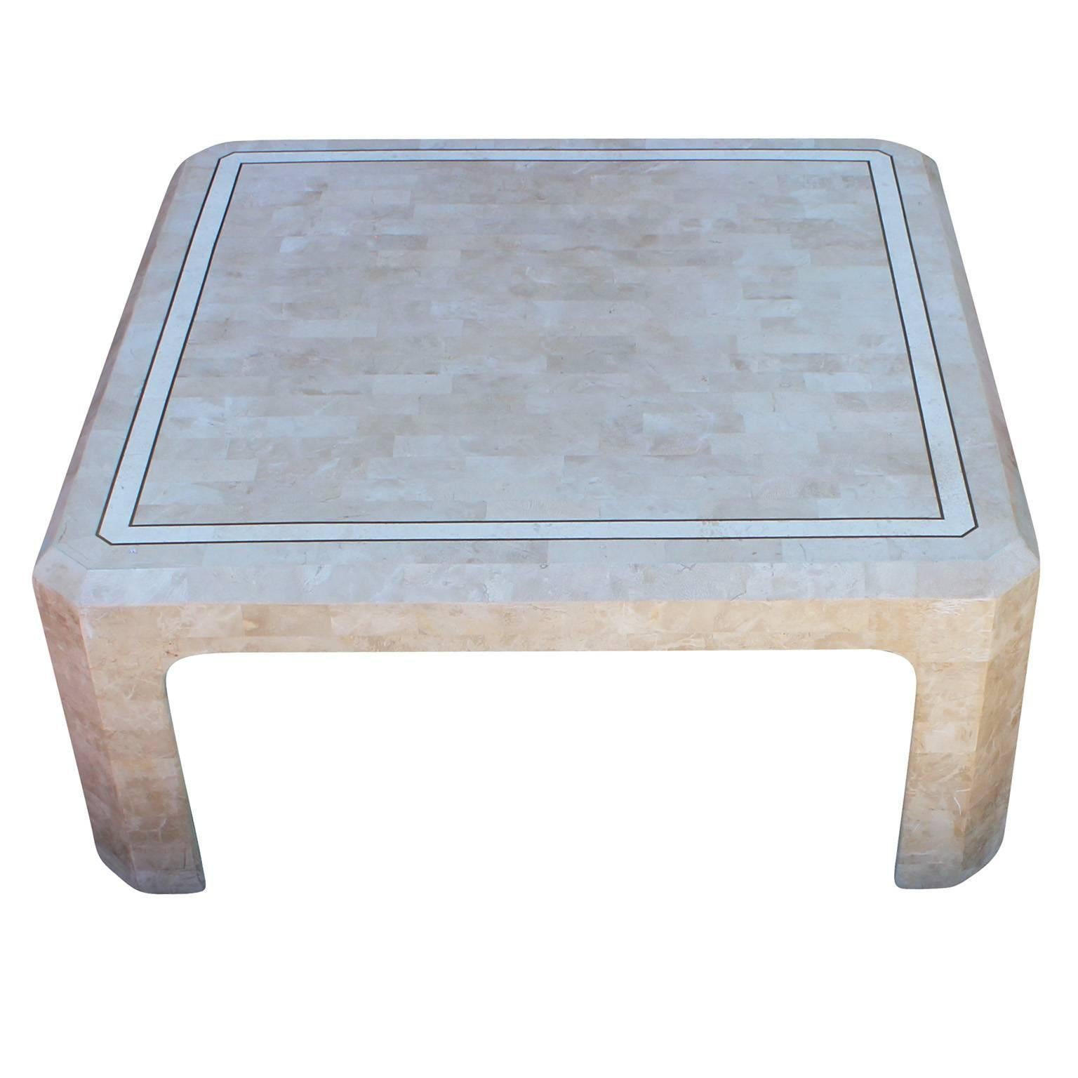 Modern Tessellated Stone and Parchment Sqaure Coffee Table