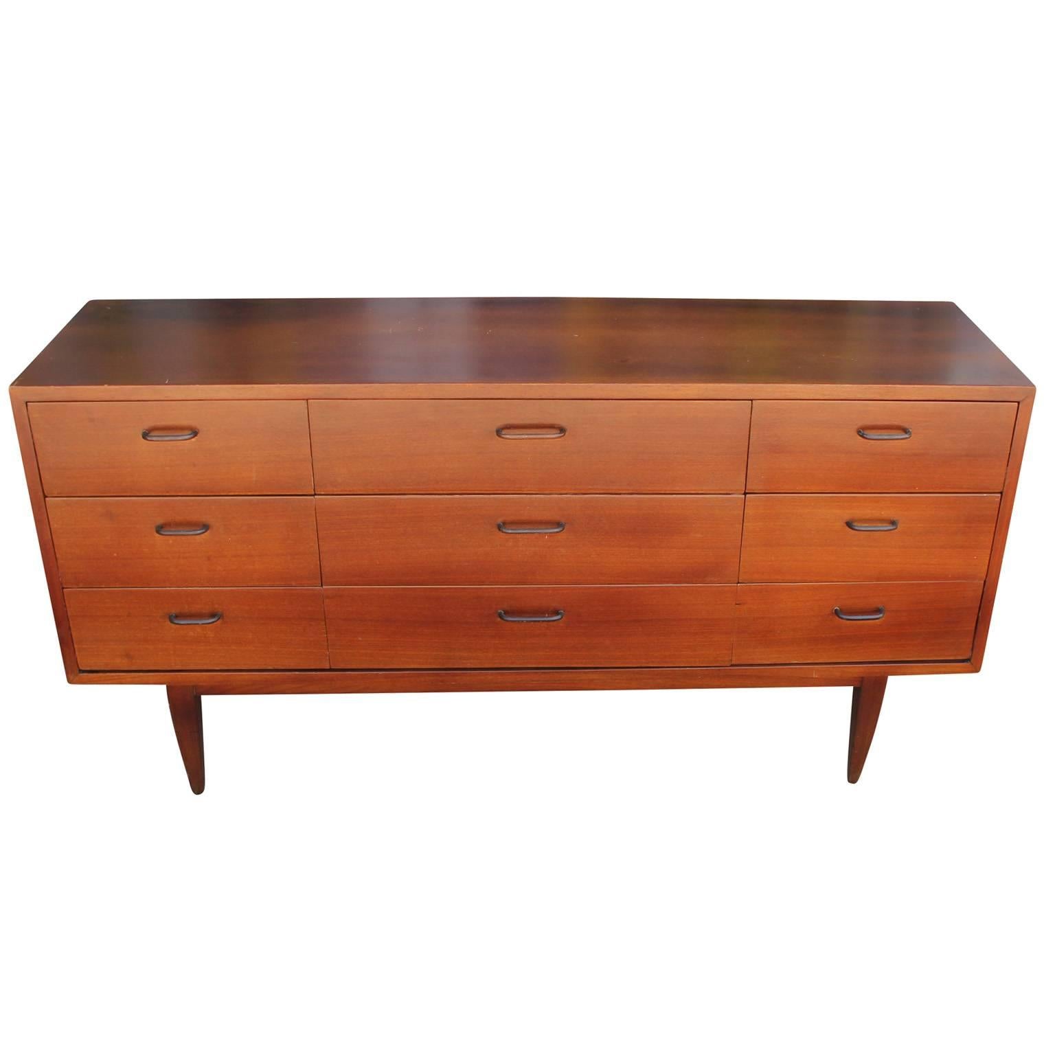 Mid-20th Century Sleek Nine-Drawer Mid-Century Modern Teak Dresser