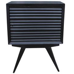 Charming Pair of Black Louvered Nightstands