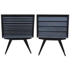 Charming Pair of Black Louvered Nightstands