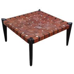 Fabulous Large Square Woven Leather Bench or Ottoman