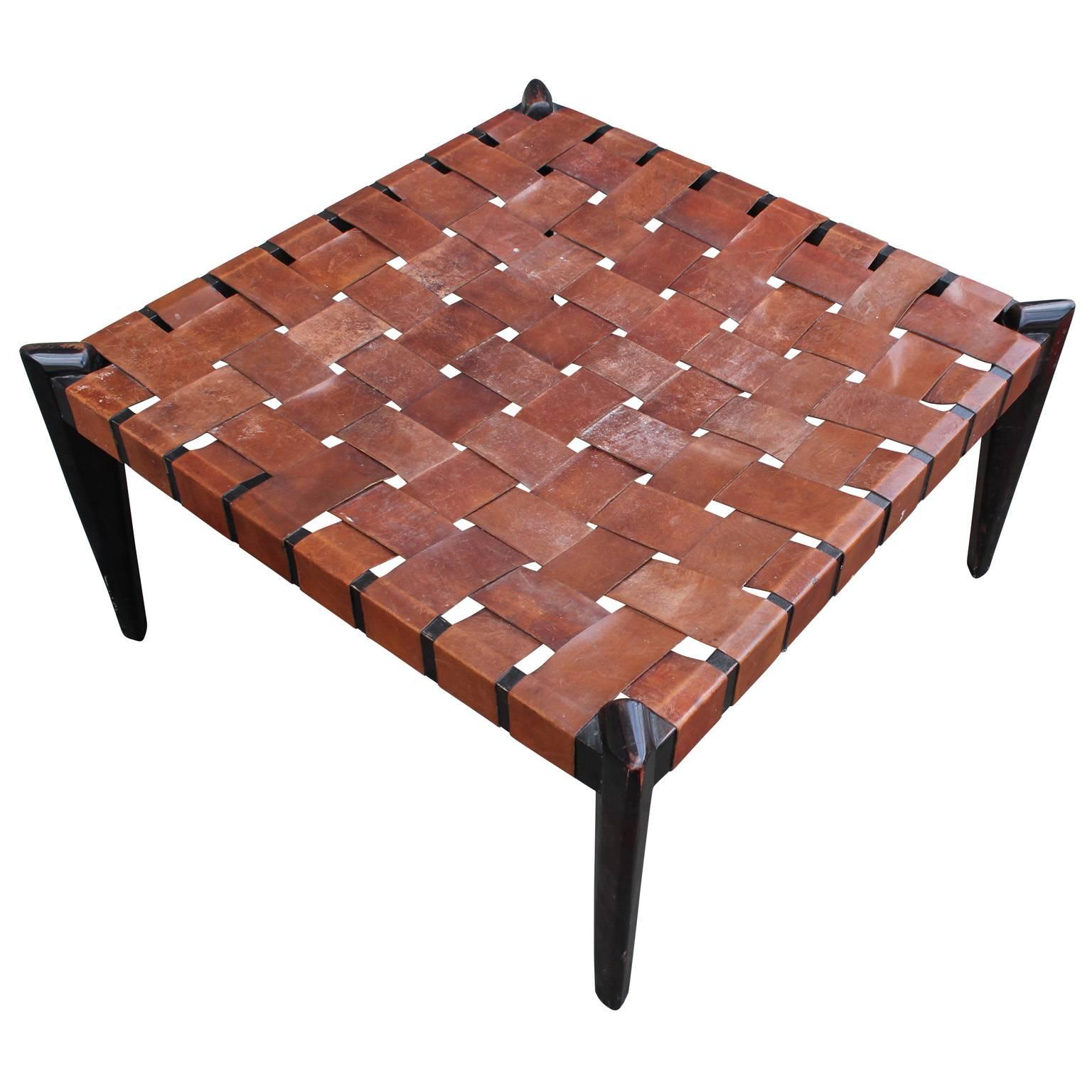 woven leather coffee table