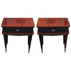 Pair of Modern Two Toned French Nightstands with Brass Accents