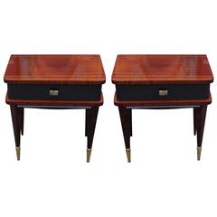 Pair of Modern Two Toned French Nightstands with Brass Accents 2