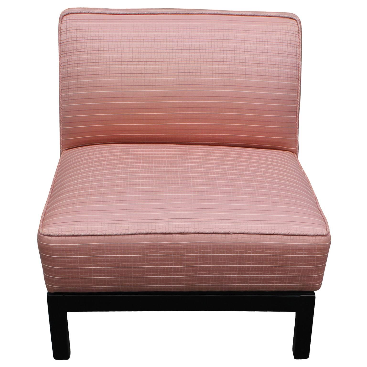 American Pair of Clean Lined Modern Slipper Chairs in Light Pink with Deep Walnut Bases