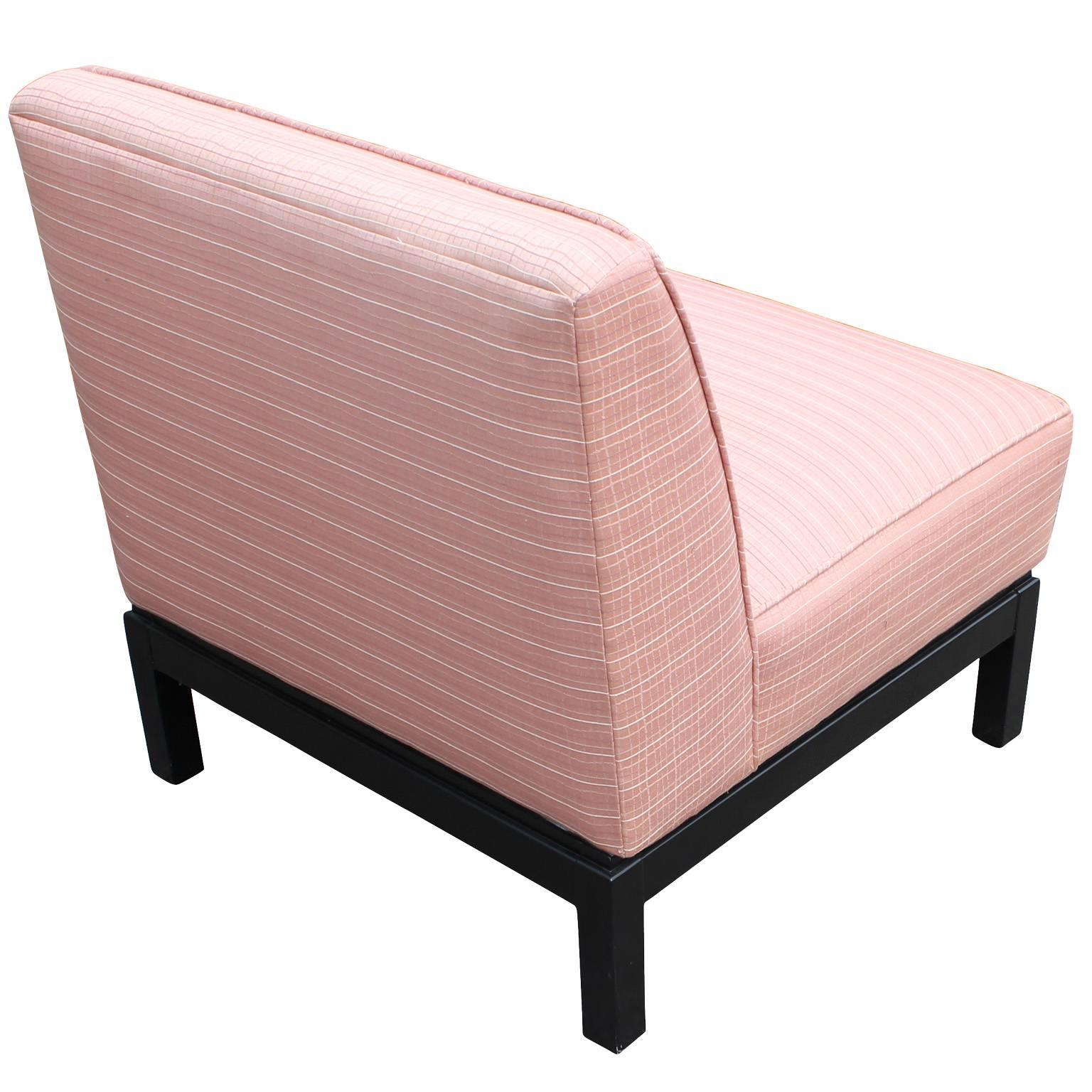 Mid-20th Century Pair of Clean Lined Modern Slipper Chairs in Light Pink with Deep Walnut Bases