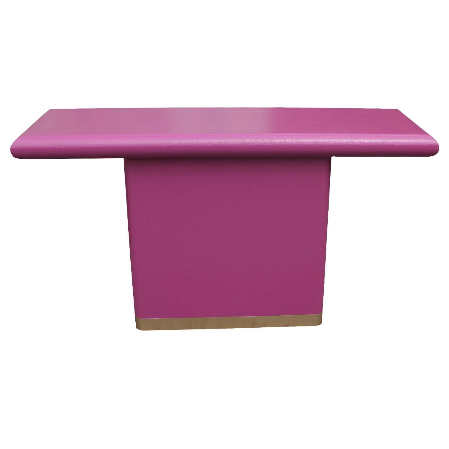 Mid-Century Modern Magenta and Brass Lacquered Modern Rectangular Console Table