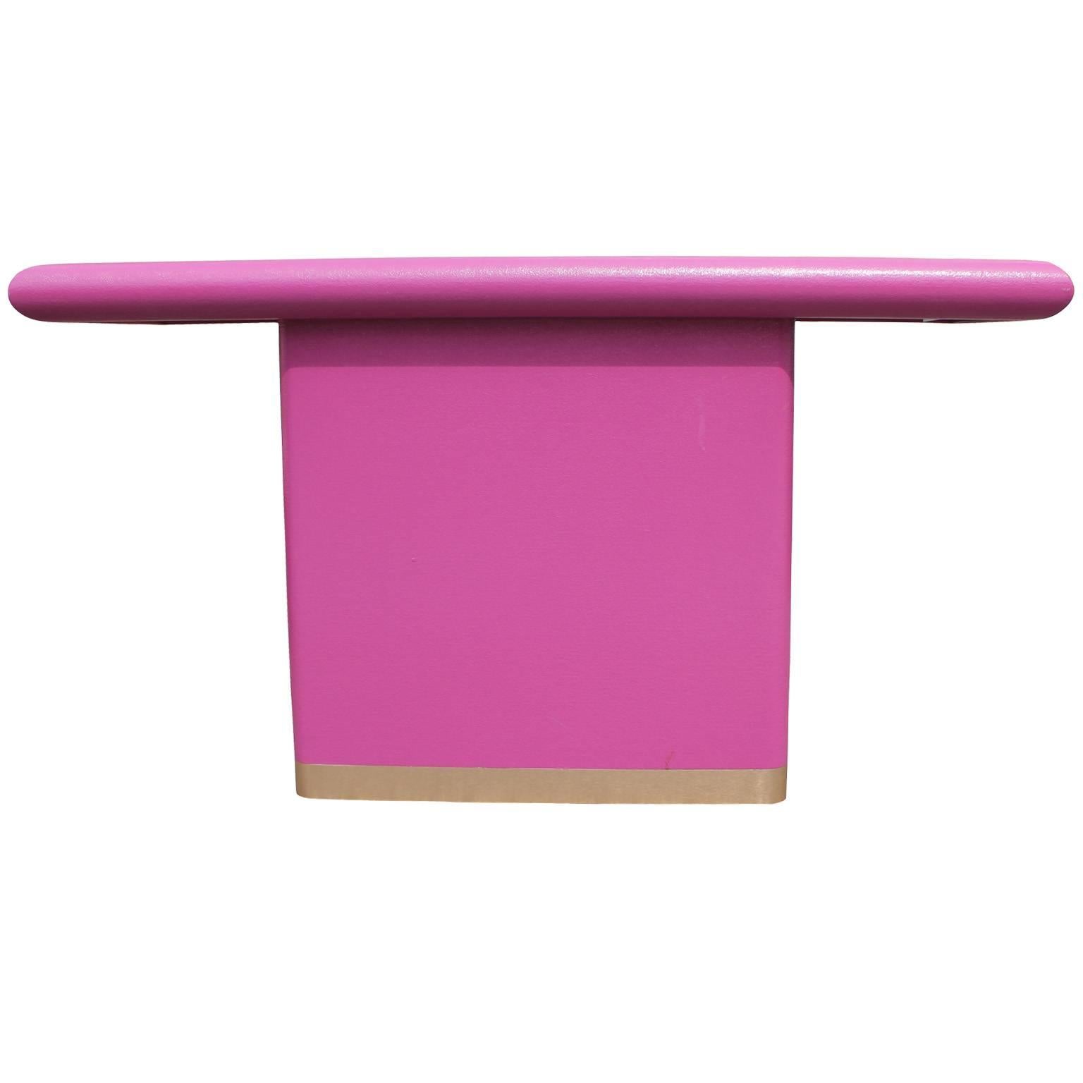 American Magenta and Brass Lacquered Modern Rectangular Console Table