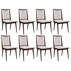 Set of Eight Clean Lined Modern Sculptural Dining Chairs