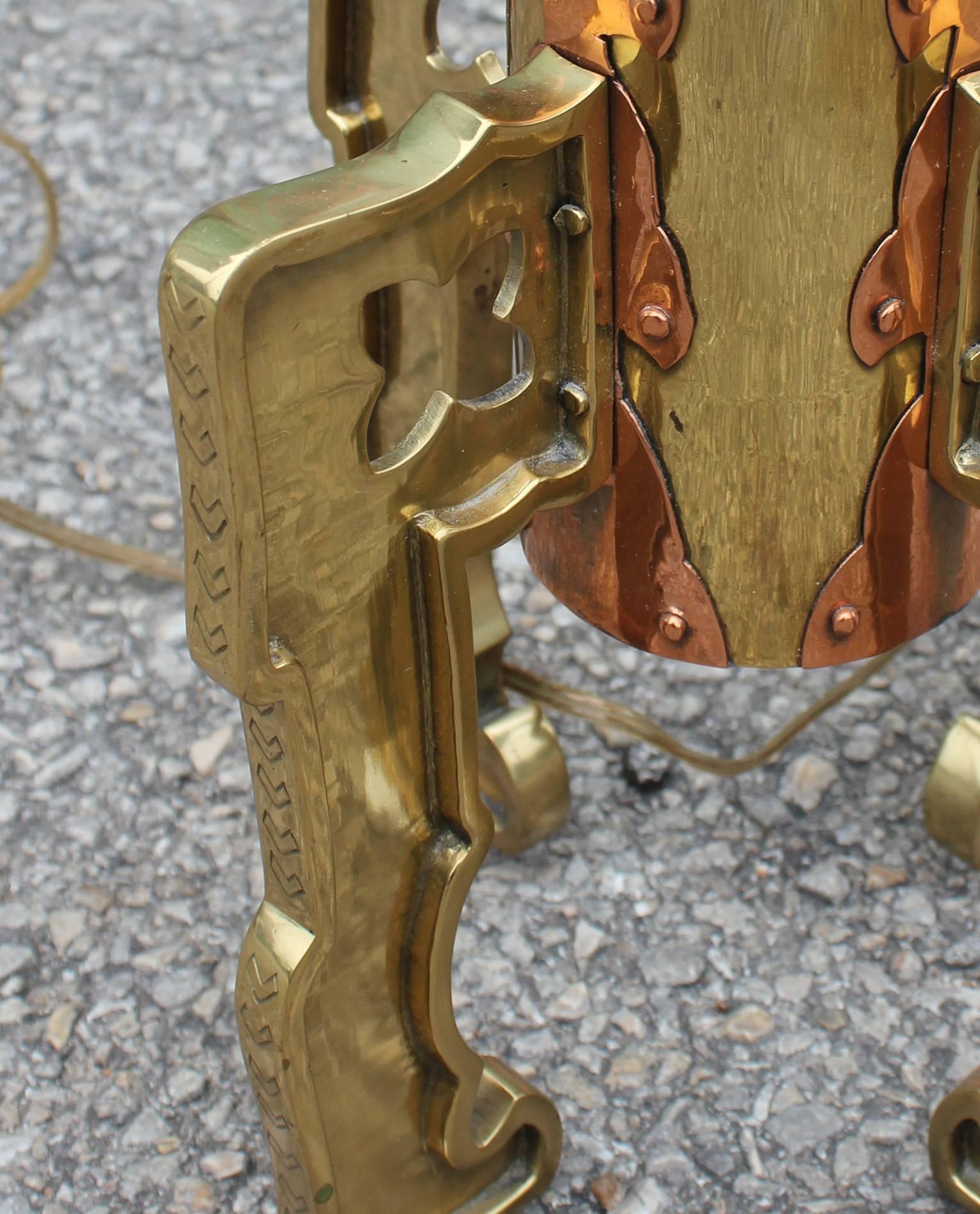 Fabulous Pair of Modern Large Brass and Copper Table Lamps In Excellent Condition In Houston, TX