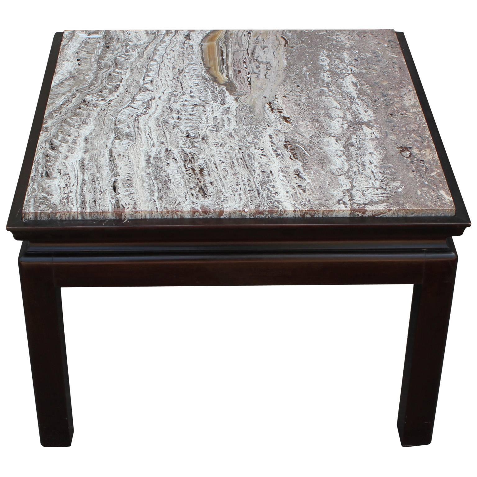 Mid-Century Modern Elegant Pair of Modern Square Marble Top Widdicomb Side Tables with Walnut Bases