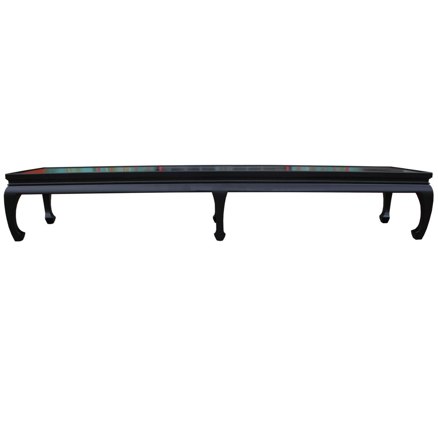 Mid-Century Modern Modern Rectangular Ebonized Coffee Table with Asian Inspiration