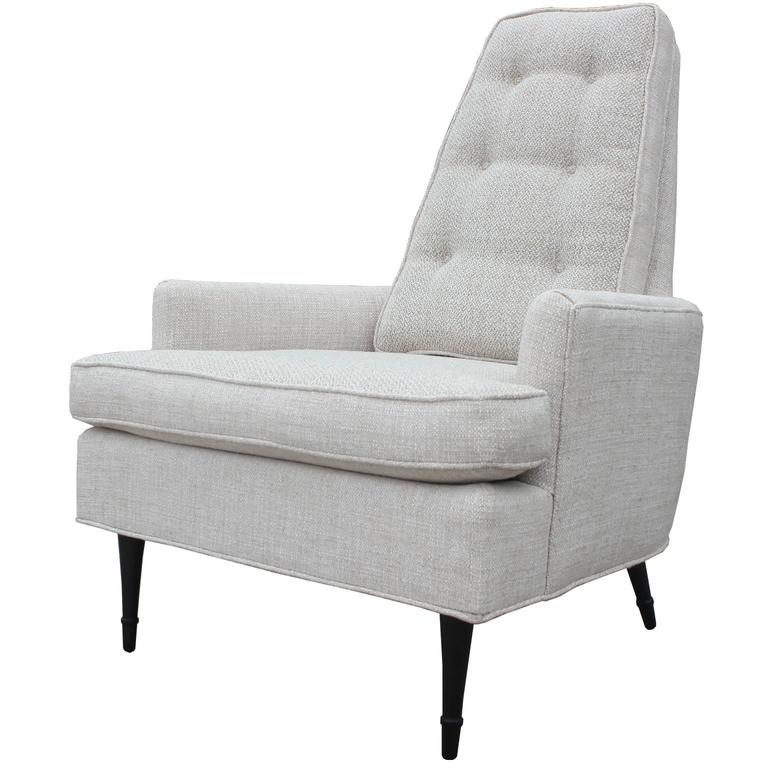 Pair of White High Barrel Back Modern Lounge Chairs with Ebony Finished