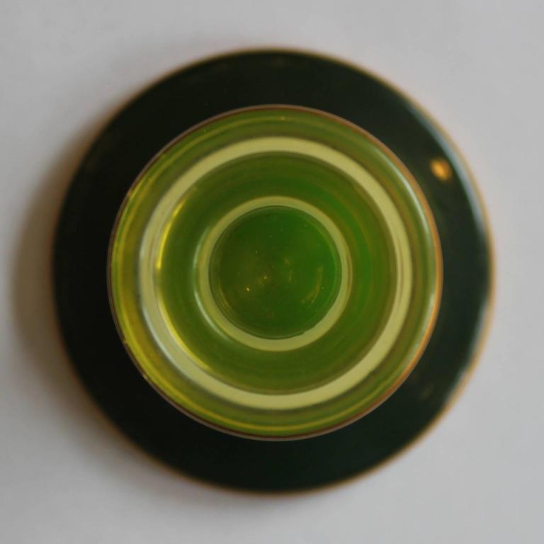 Pair of Modern Vaseline Yellow Green Glass Candlesticks at 1stdibs