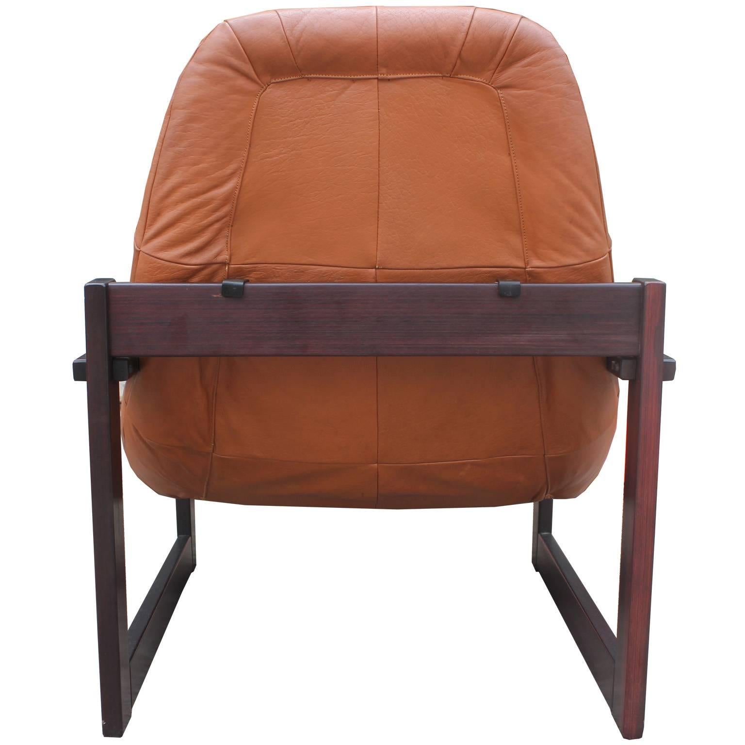 Stunning Percival Lafer Leather and Rosewood Lounge Chair and Ottoman In Excellent Condition In Houston, TX