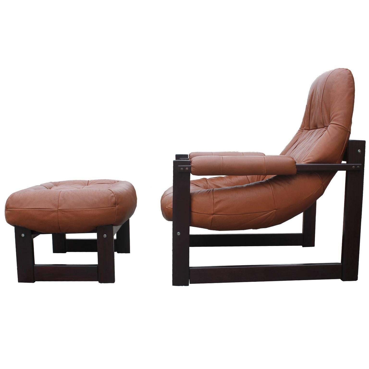 Mid-Century Modern Stunning Percival Lafer Leather and Rosewood Lounge Chair and Ottoman