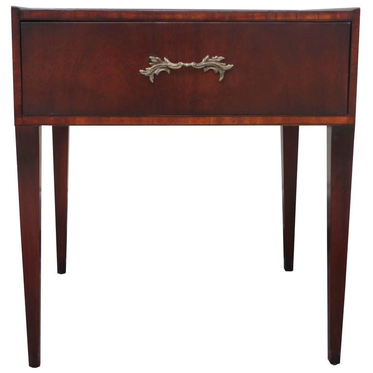 Elegant Pair of Nightstands or Side Tables with French Brass Pulls at