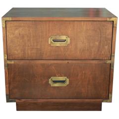 Lovely Pair of Walnut Campaign Style Nightstands or End Tables