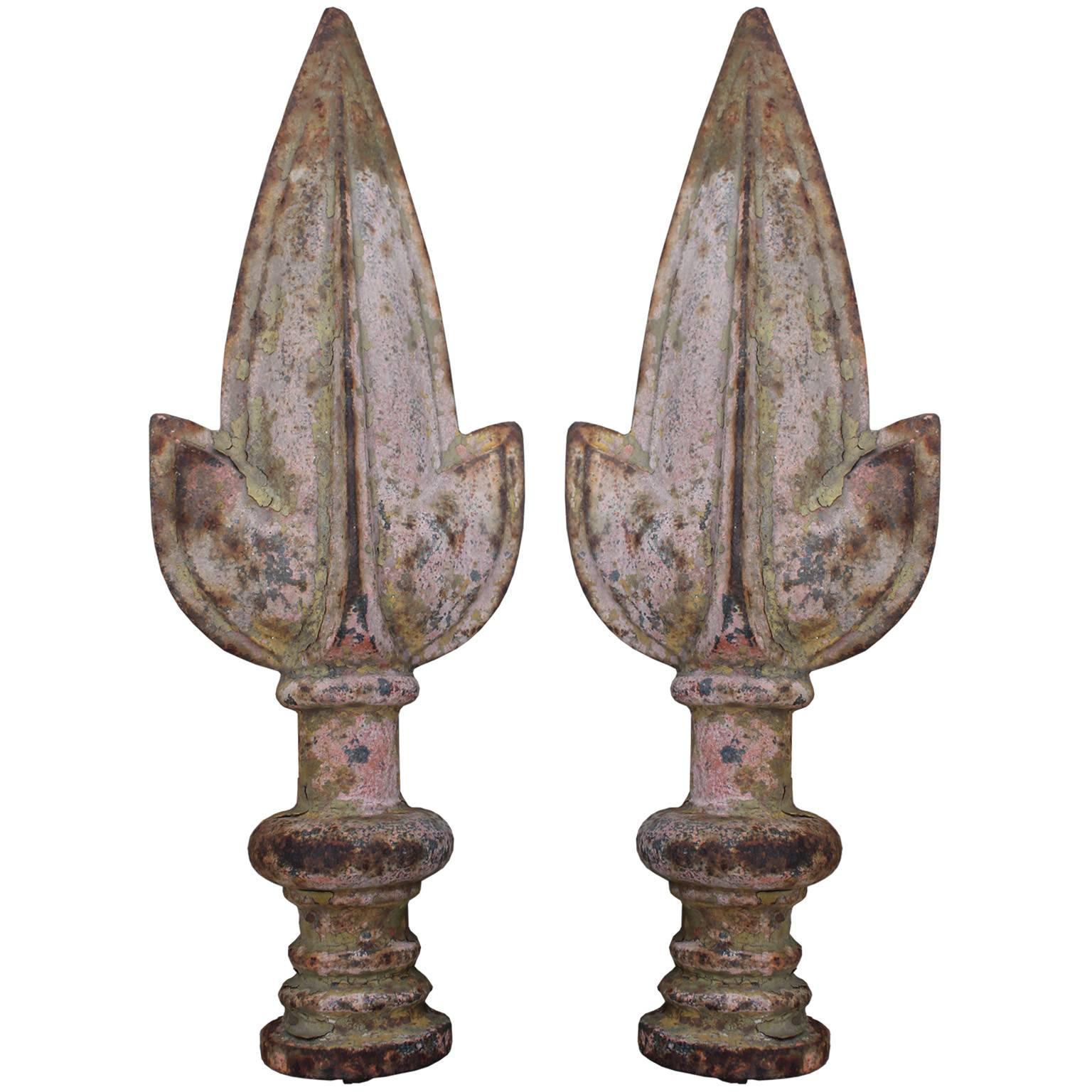 19th Century Antique Pair of Weathered French Large Finials