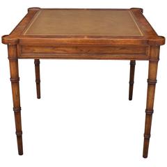 Faux Bamboo and Leather Burl Square Card Table by Drexel