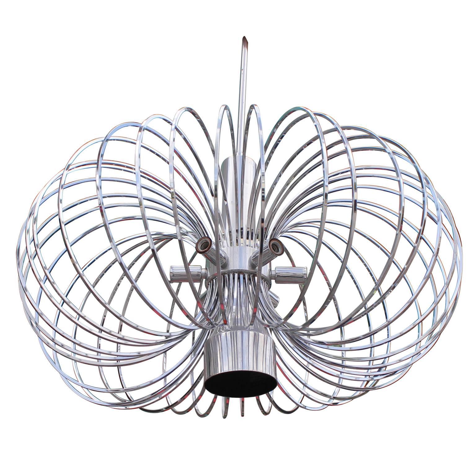 Geometric, chrome chandelier designed by Gaetano Sciolari for Lightolier. 