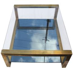 Modern Brass Lucite and Smoked Glass Rectangular Coffee Table