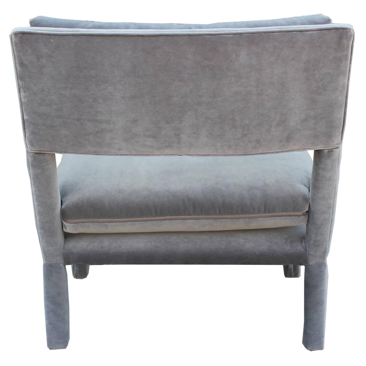Mid-Century Modern Fabulous Pair of Modern Milo Baughman Style Parsons Grey Velvet Lounge Chairs