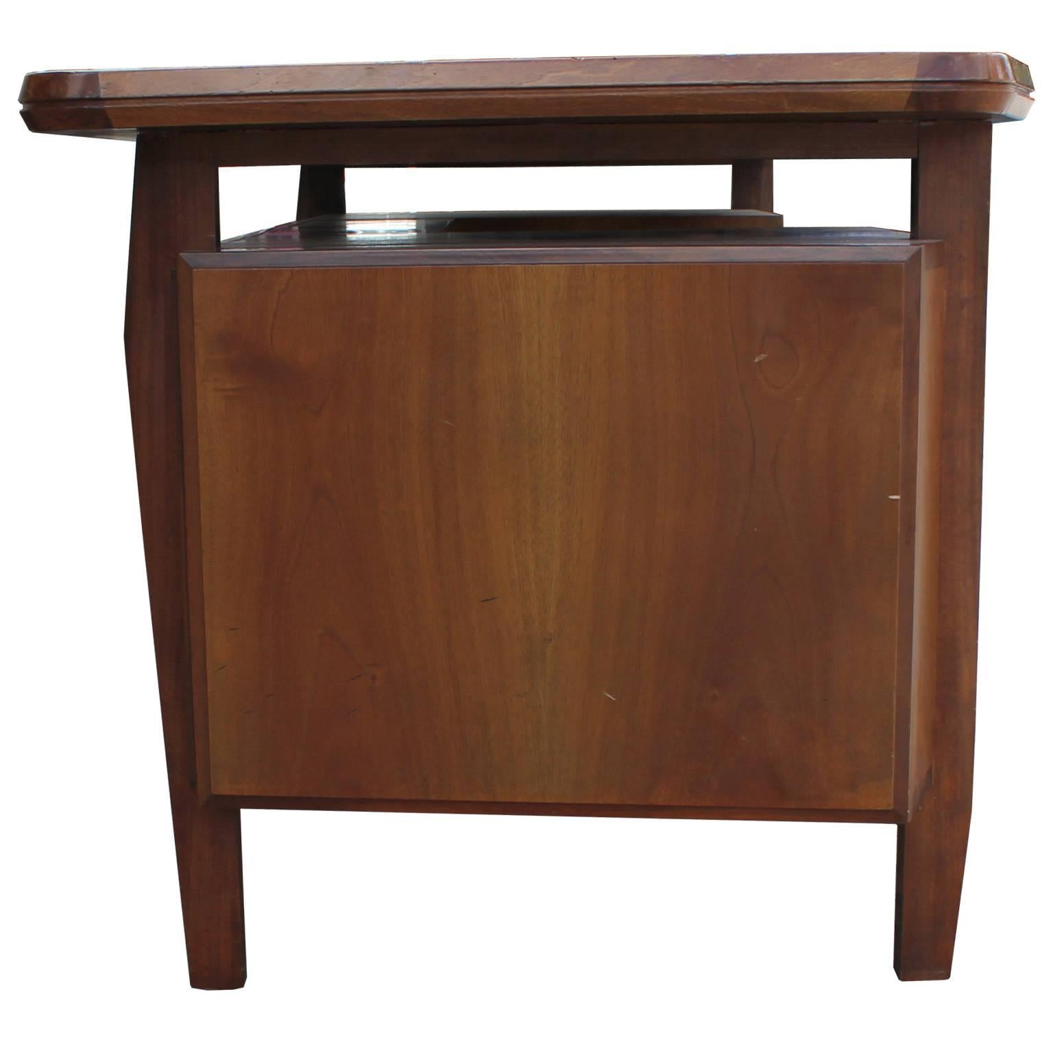 Mid-Century Modern Modern Italian Gio Ponti Style Double Pedestal Desk Blonde Wood