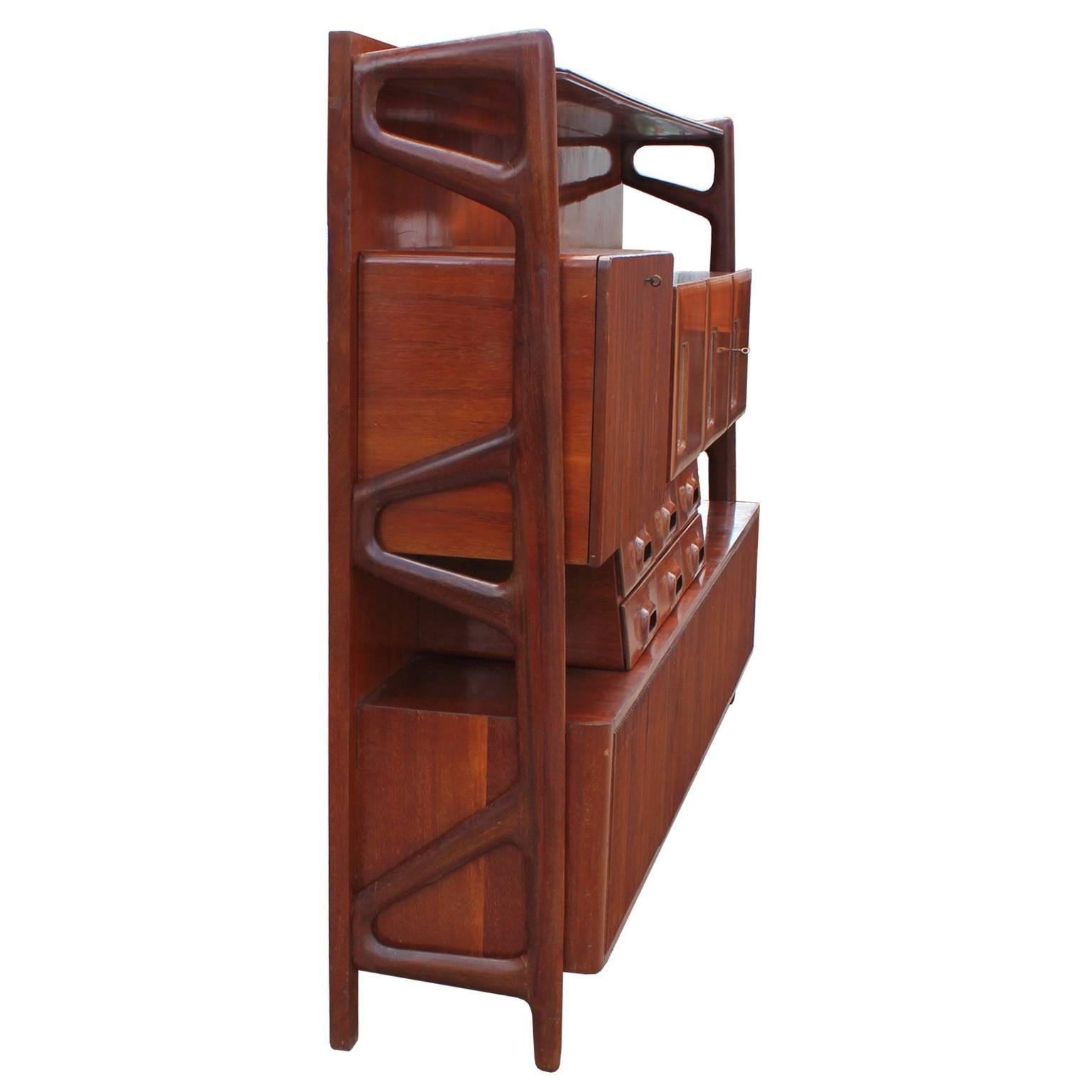 Mid-Century Modern Large Modern Italian Sculptural Rosewood Wall Unit or Sideboard
