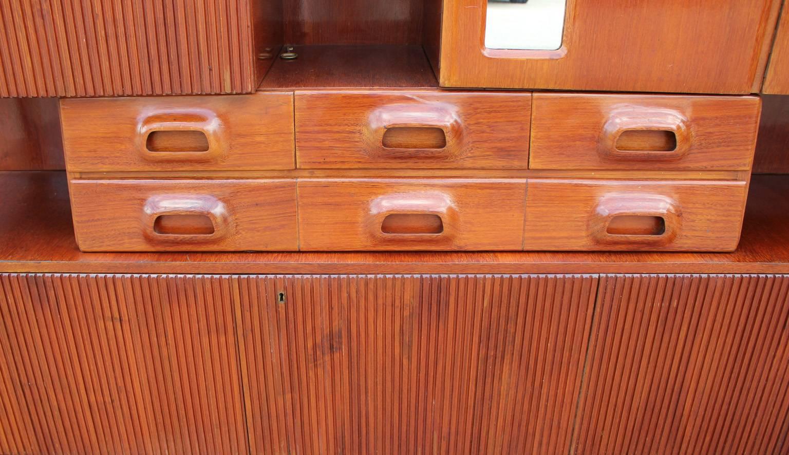 Large Modern Italian Sculptural Rosewood Wall Unit or Sideboard In Excellent Condition In Houston, TX