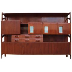 Large Modern Italian Sculptural Rosewood Wall Unit or Sideboard