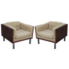 Stunning Pair of Brazilian Rosewood Cube Chairs with Chrome Legs