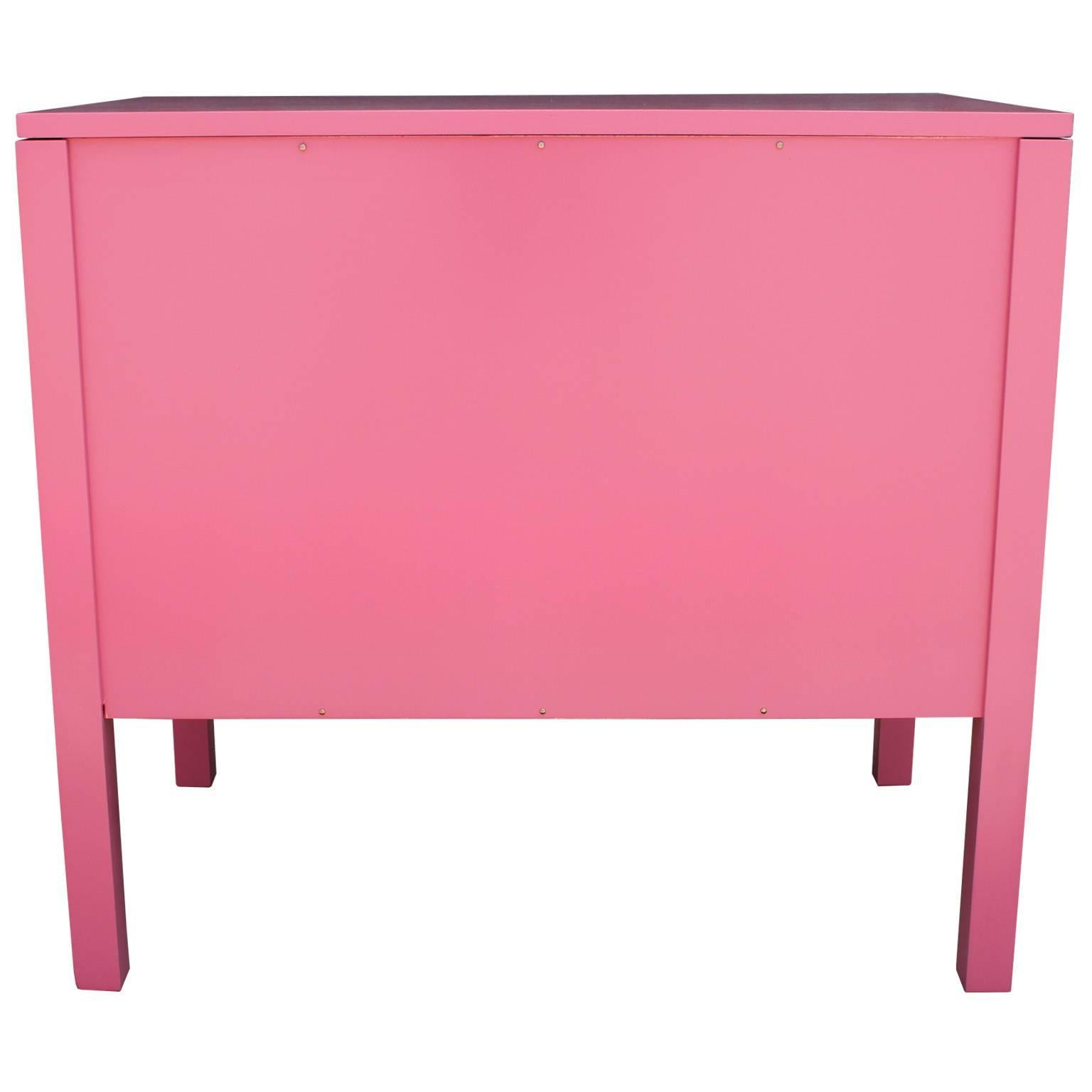 Mid-20th Century Lovely Pair of Modern Bachelor's Three Drawer Chests Lacquered in Pink