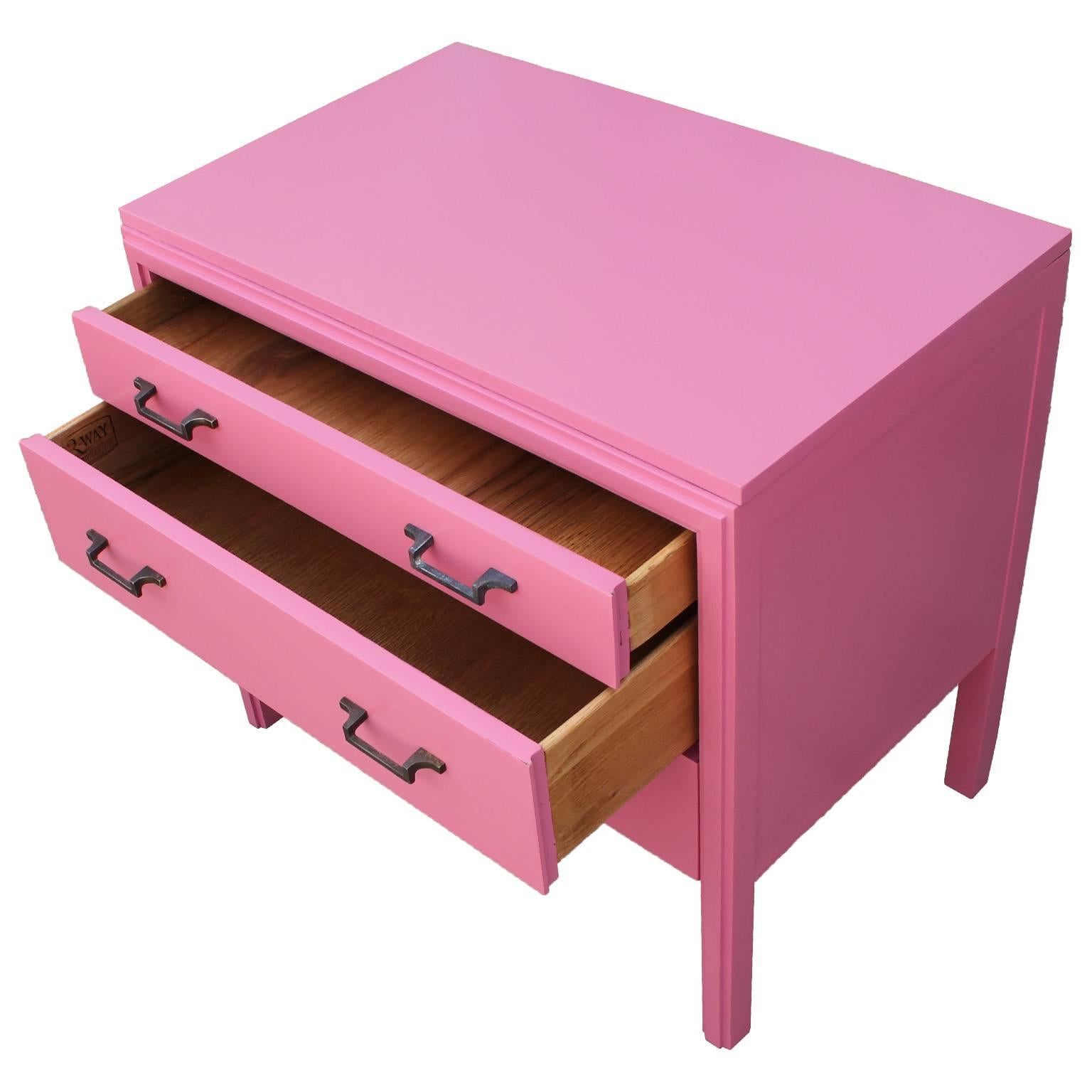 American Lovely Pair of Modern Bachelor's Three Drawer Chests Lacquered in Pink