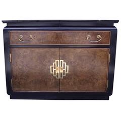 Lovely Burl Fold-Out Cabinet/Server with Brass Hardware