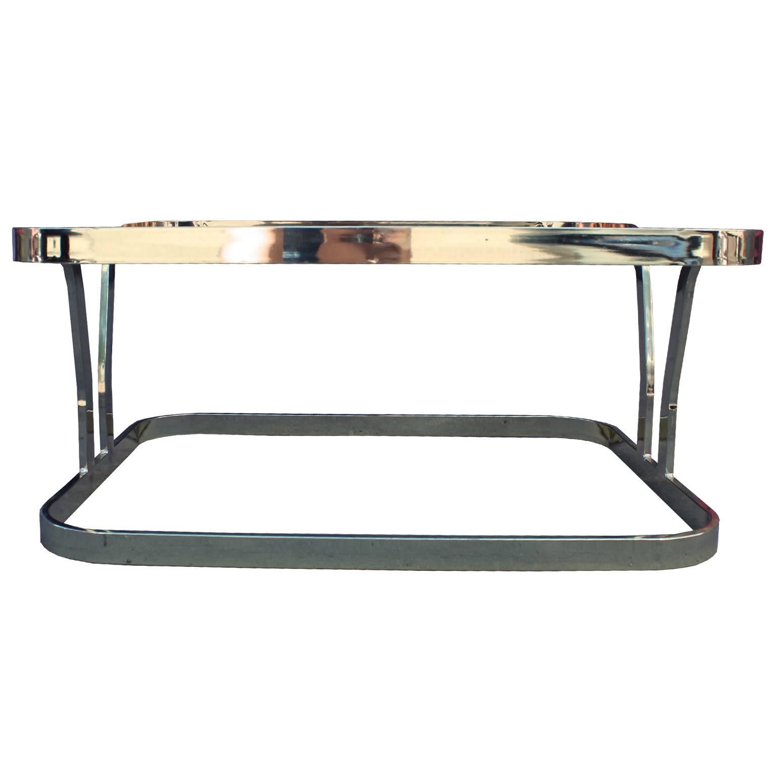 Hollywood Regency Sculptural Square Brass and Glass Modern Minimalist Coffee Table