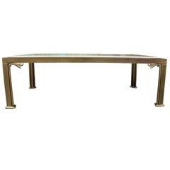 Glamorous Travertine and Brass Modern Coffee Table with Marble Top