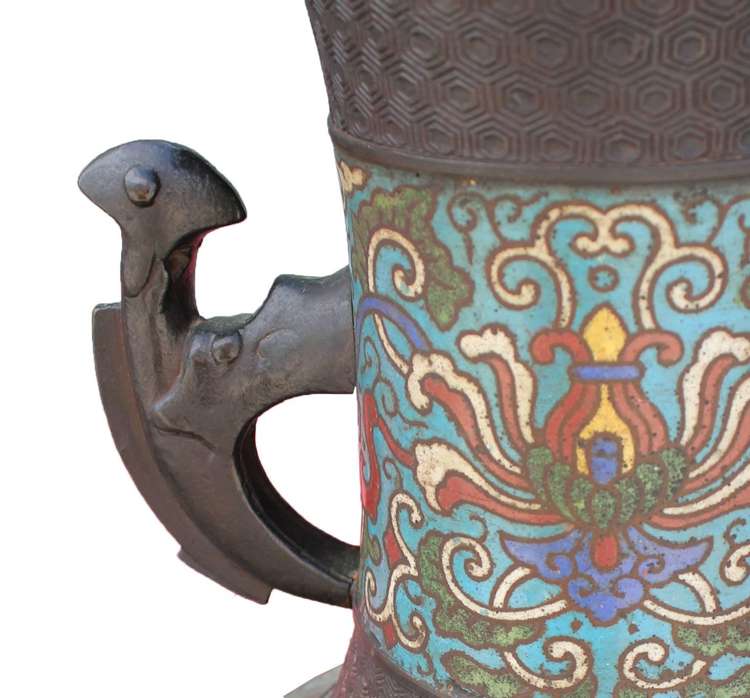 Chinese Export 20th Century Chinese Enameled Bronze Champlevé Cloisonné Lamp