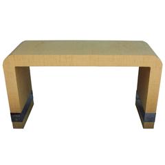 Raffia Wrapped Waterfall Console with Chrome Accents