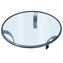 Sleek Round Stainless Chrome and Glass Modern Minimalist Coffee Table