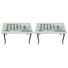 Pair of Italian Marble and Brass Modern Side Tables with Aqueduct Motif 10