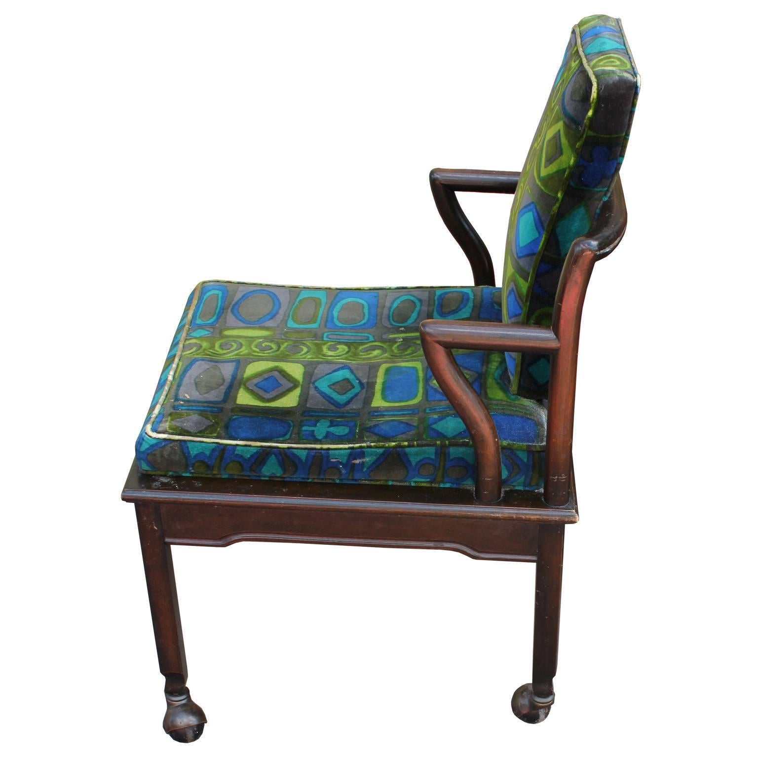 Mid-Century Modern Set of six Modern Widdicomb Dining Chairs in Jack Lenor Larsen Blue Green Velvet